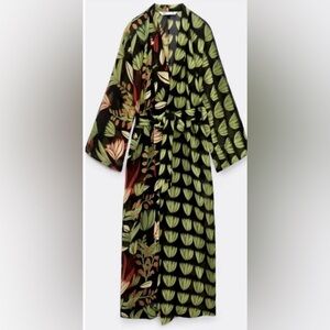 Zara Black and Green Floral Maxi Dress. Size L